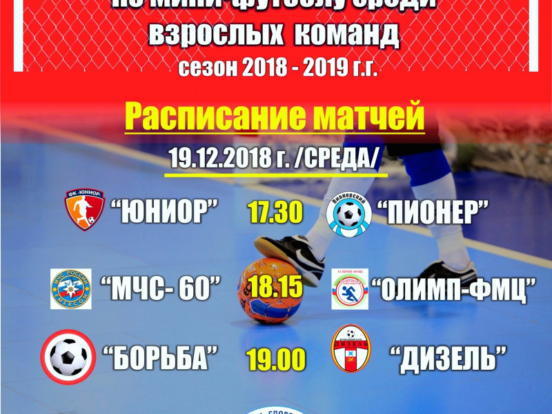 1 тур Первенства города Ирбита по мини-футболу среди взрослых команд в сезоне 2018-2019 г.г.